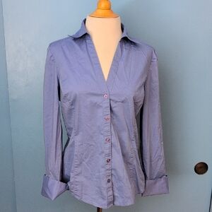 Ann Taylor Womens Fitted Button-Front Collared Shirt